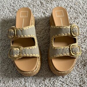 Dolce Vita Tan and Beige Platform Slide Sandals